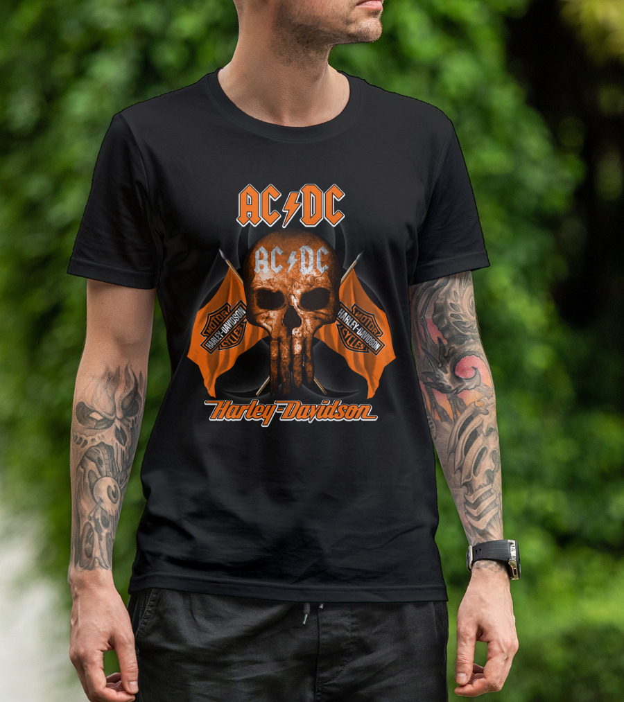 Acdc Harley Davidson Motorcycles Skull Flags T-Shirt
