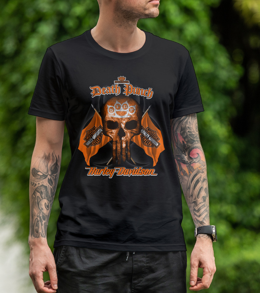 Five Finger Death Punch Sfdp Skull Harley Davidson Motorcycles T-Shirt