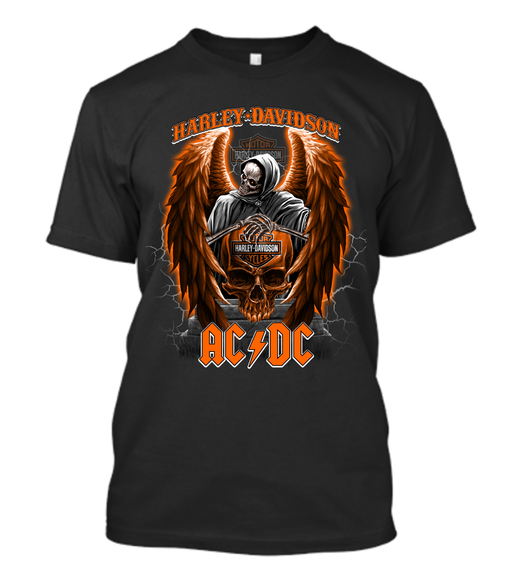 Acdc Harley Davidson Skull Reaper Wings Lightning T-Shirt