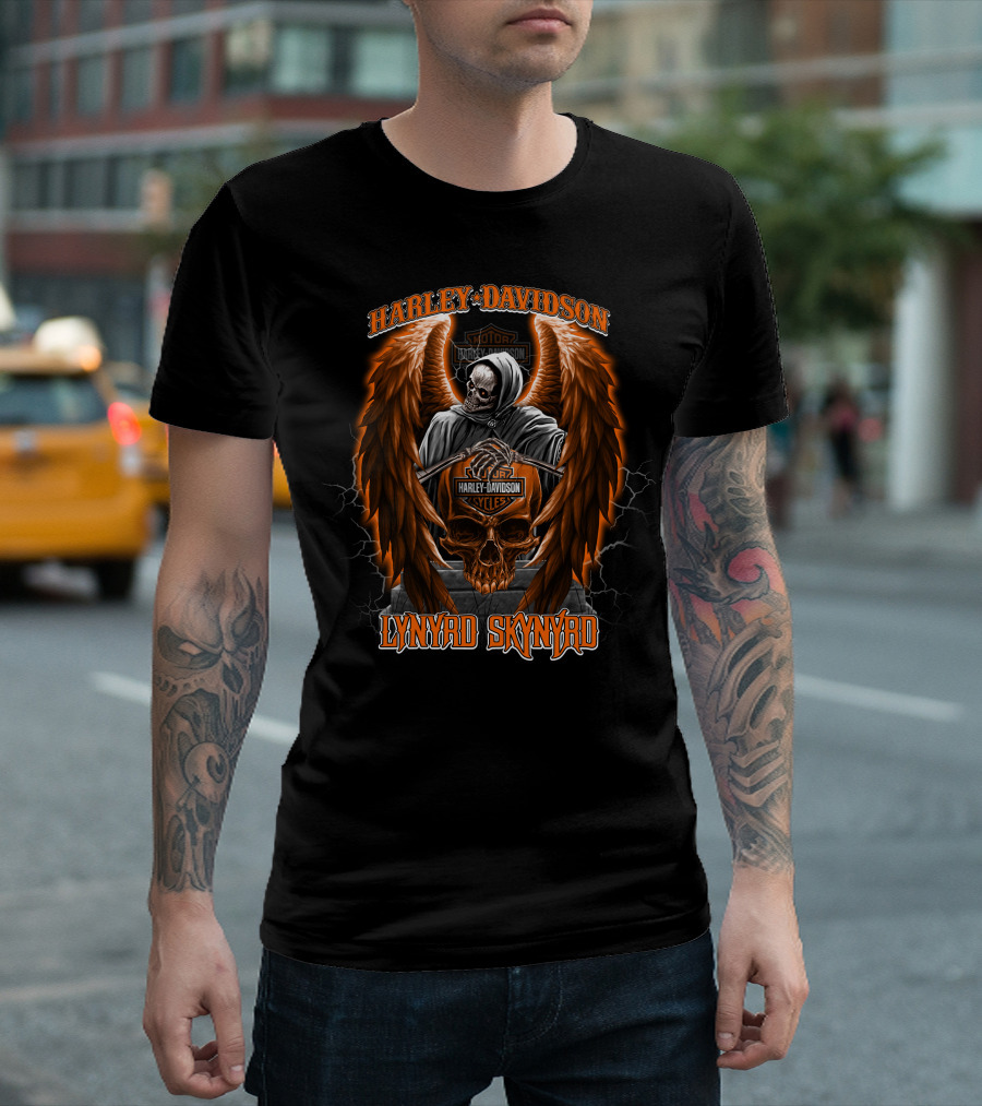 Lynyrd Skynyrd Harley Davidson Skull With Wings And Grim Reaper T-Shirt