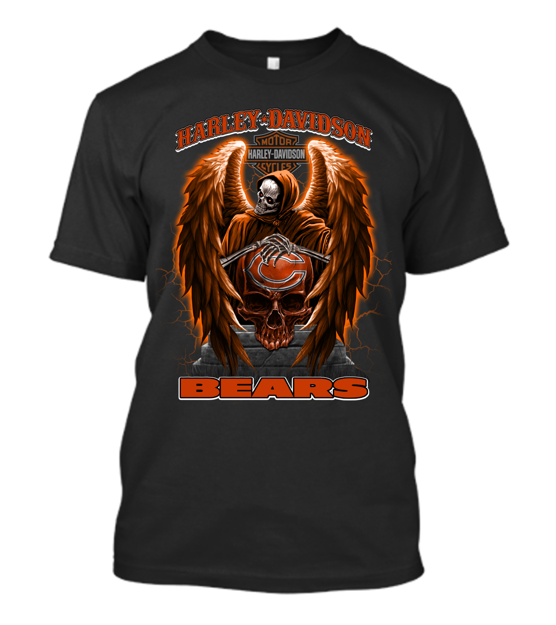 Harley Davidson Motorcycles Chicago Bears Skull Wings T-Shirt