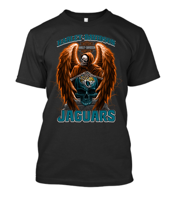Harley Davidson Skull With Wings And Jacksonville Jaguars T-Shirt