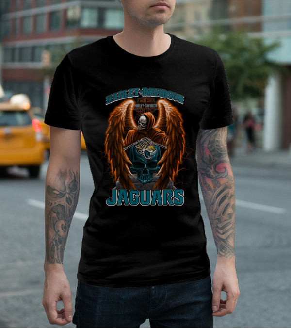 Harley Davidson Skull With Wings And Jacksonville Jaguars T-Shirt