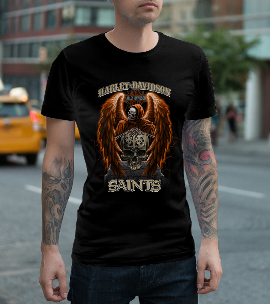 Harley Davidson Motorcycles New Orleans Saints Skull Reaper T-Shirt