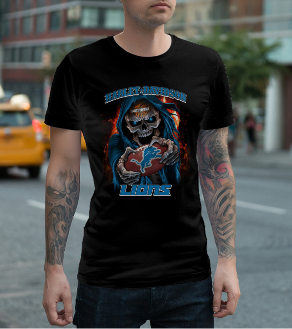 Harley Davidson Motor Cycles Skull Lions T-Shirt