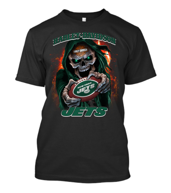 Harley Davidson Motor Cycles New York Jets Skull T-Shirt