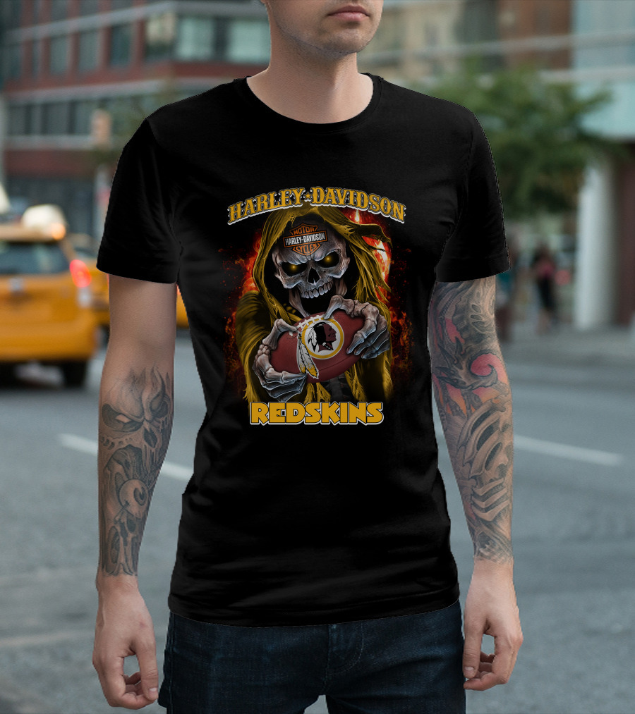 Harley Davidson Motor Cycles Redskins Skull Football T-Shirt