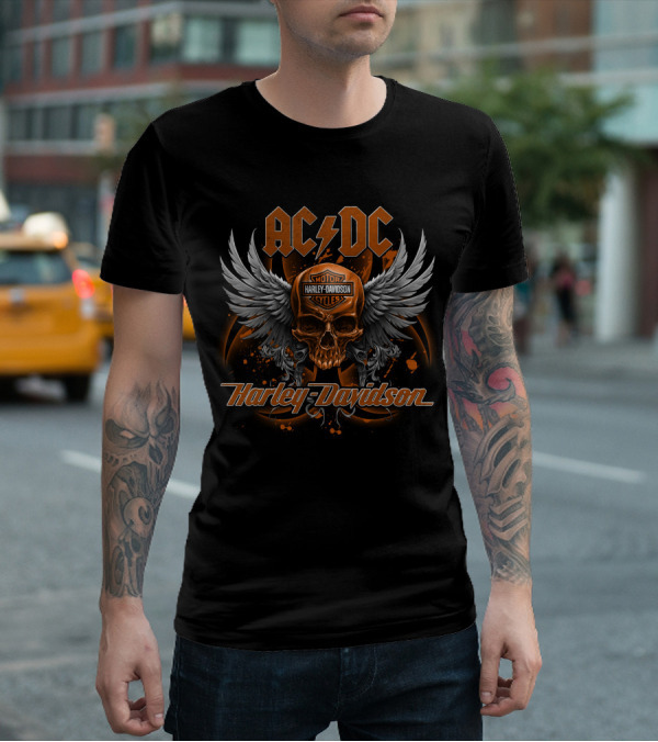 Acdc Harley Davidson Skull Wings Motor Cycles T-Shirt
