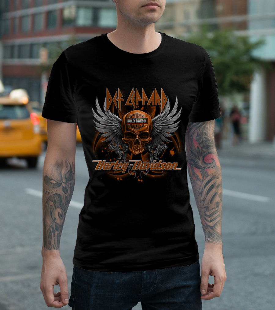Def Leppard Harley Davidson Skull Wings Motor Cycles T-Shirt