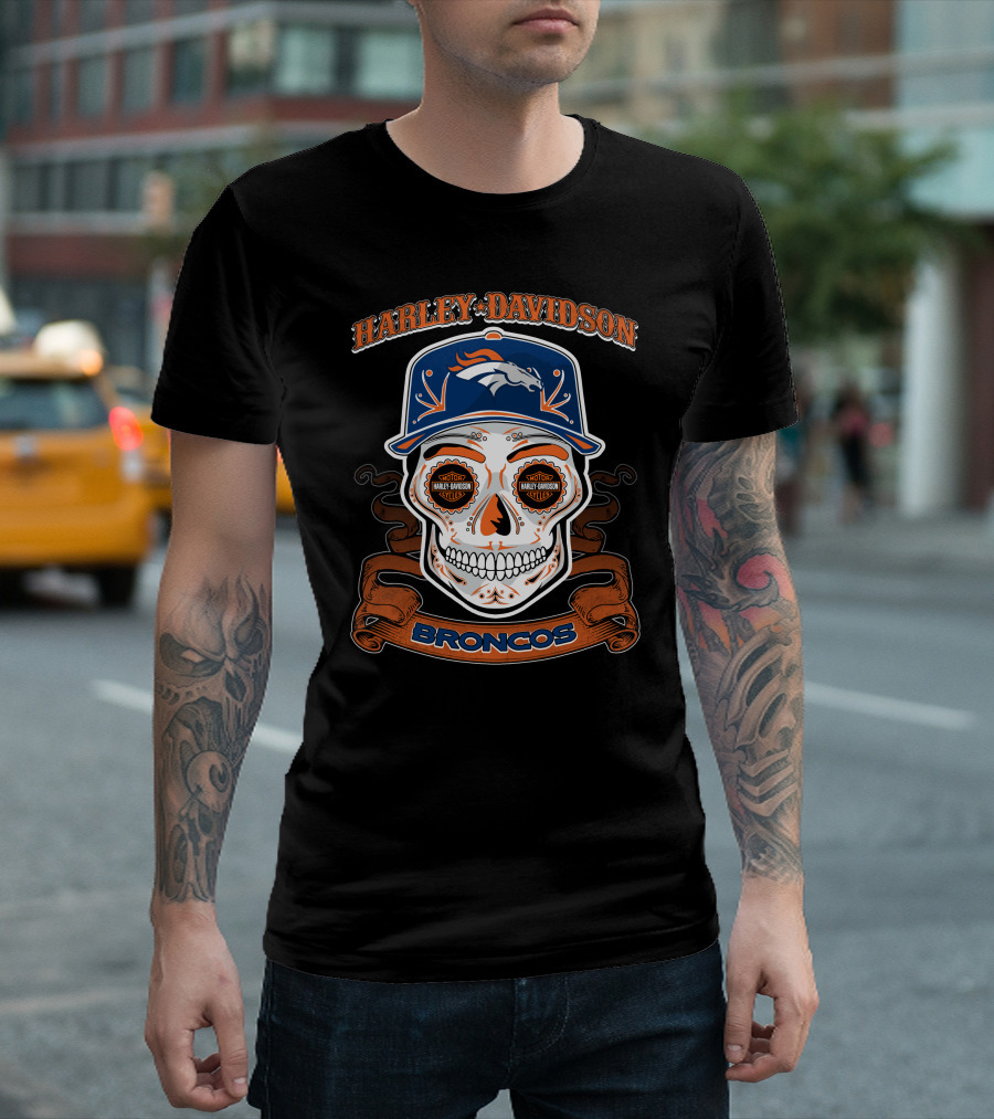 Harley Davidson Broncos Skull T-Shirt