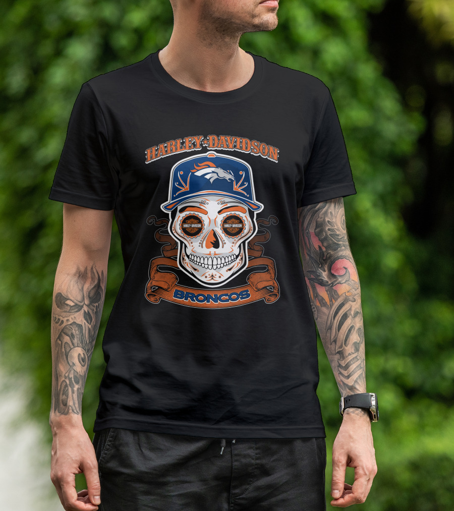 Harley Davidson Broncos Skull T-Shirt