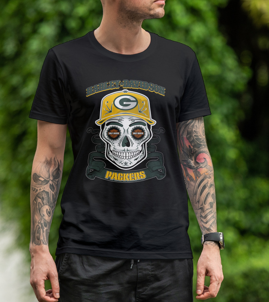 Harley Davidson Green Bay Packers Skull Nfl T-Shirt