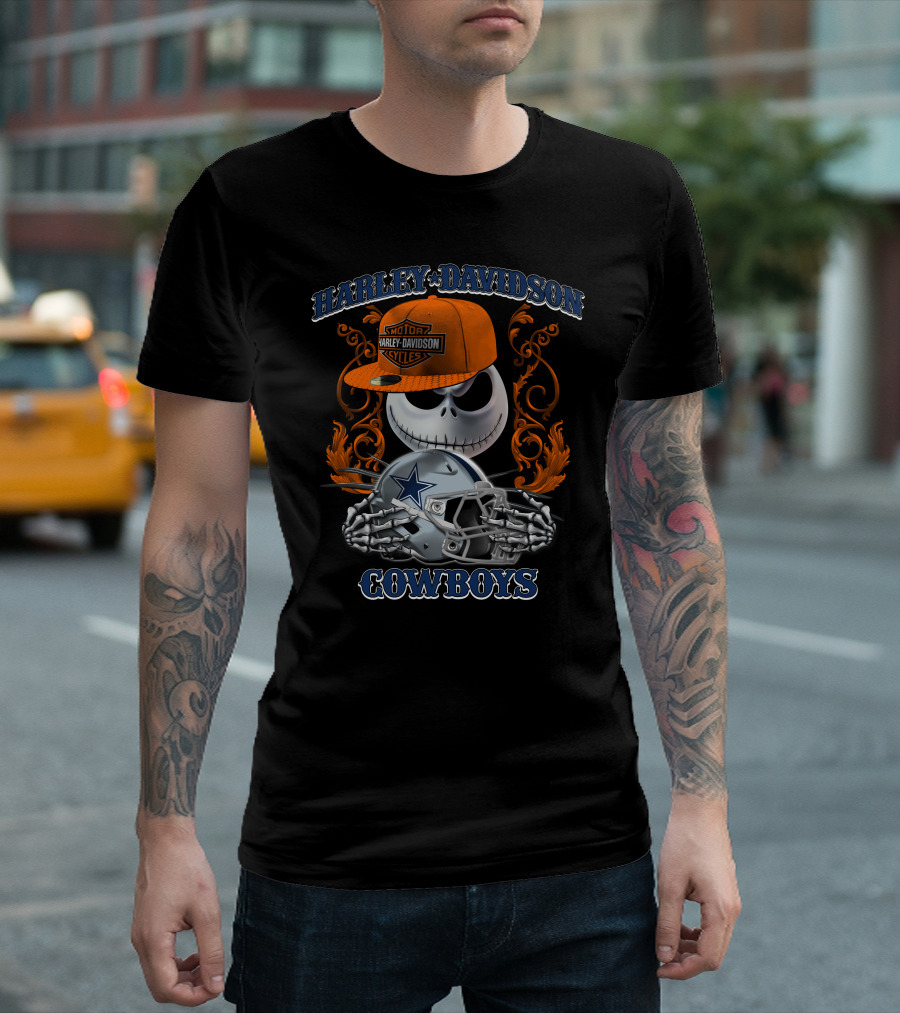 Harley Davidson Motor Jack Skellington Dallas Cowboys Skeleton T-Shirt