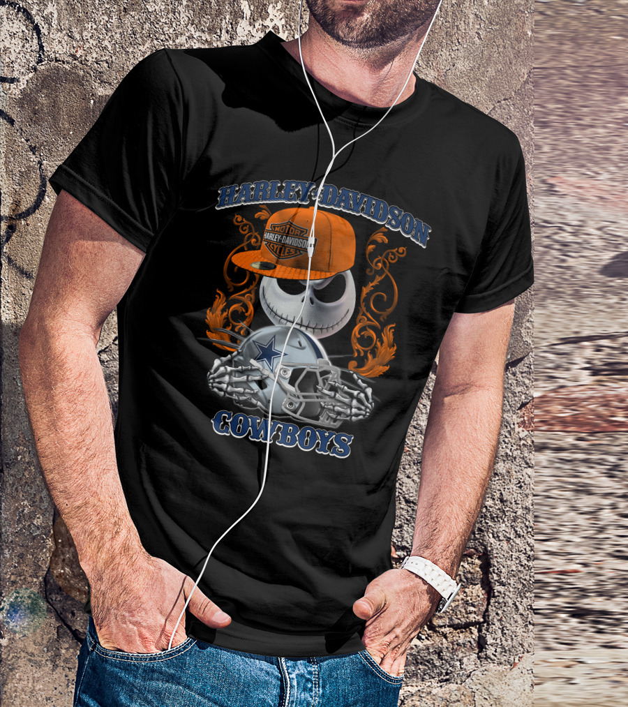 Harley Davidson Motor Jack Skellington Dallas Cowboys Skeleton T-Shirt