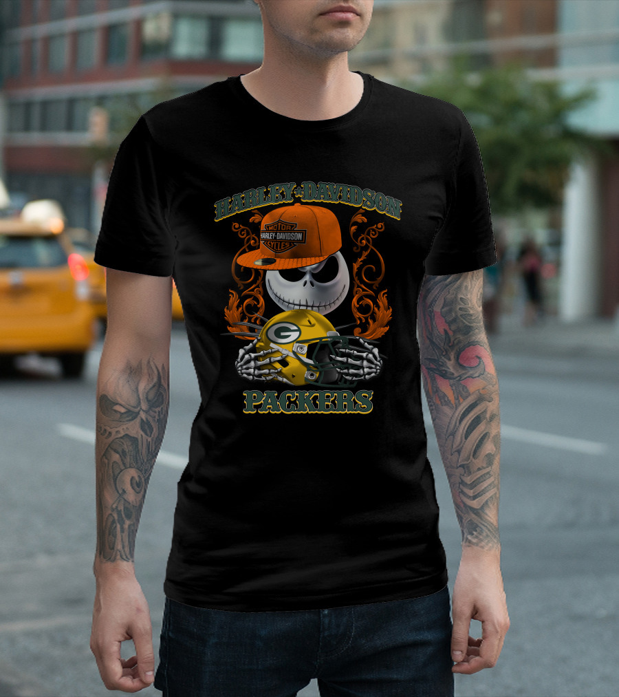 Harley Davidson Jack Skellington Packers Nfl Motorcycles T-Shirt