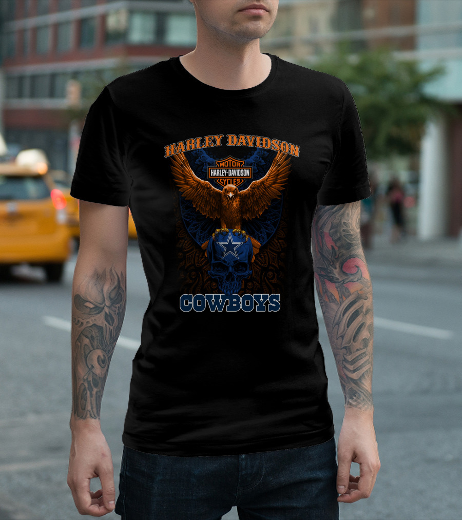 Harley Davidson Motor Cycles Cowboys Eagle Star Skull T-Shirt