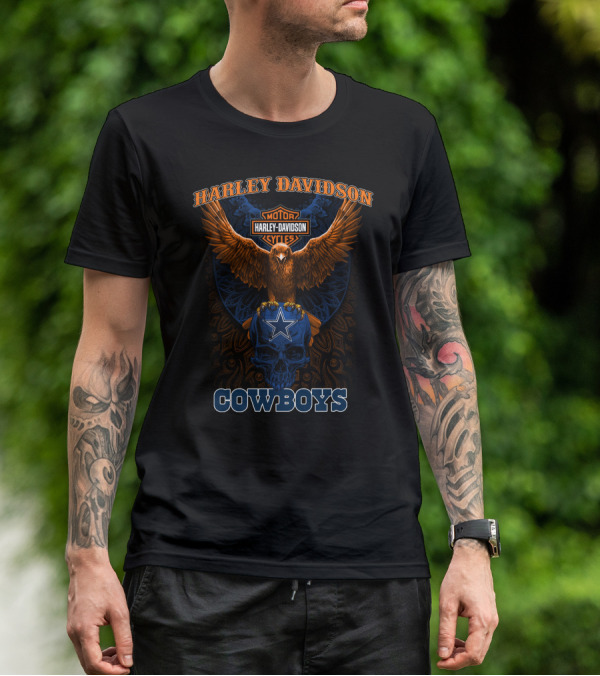 Harley Davidson Motor Cycles Cowboys Eagle Star Skull T-Shirt