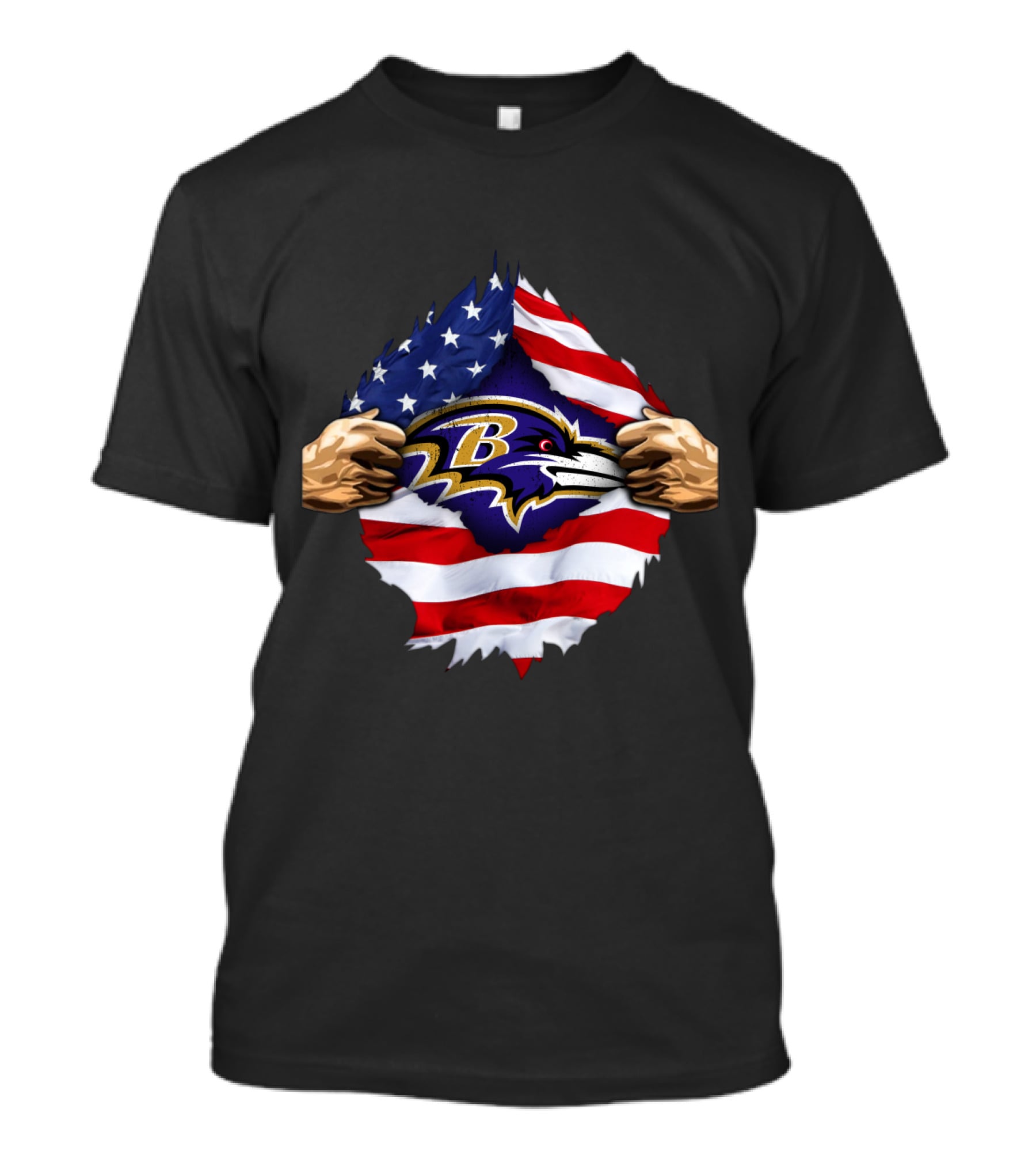 Baltimore Ravens American Flag Symbol Pulled Apart T-Shirt