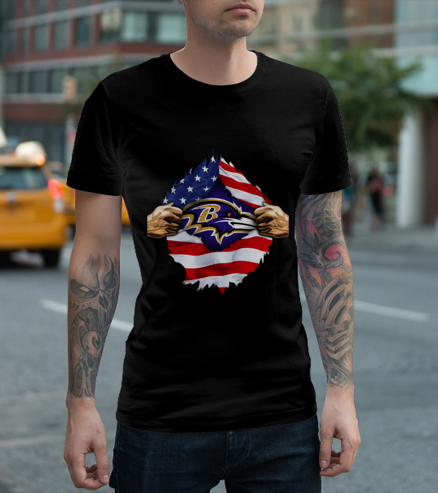 Baltimore Ravens American Flag Symbol Pulled Apart T-Shirt