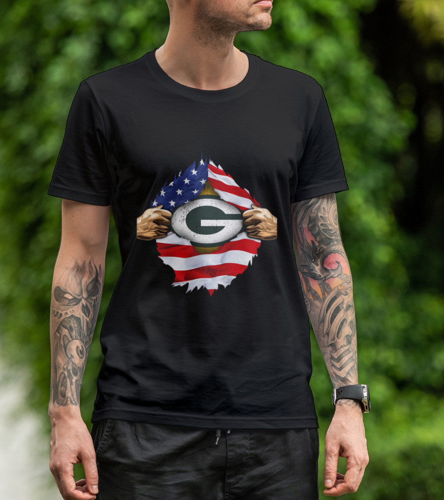 Green Bay Packers American Flag Superhero Rip T-Shirt