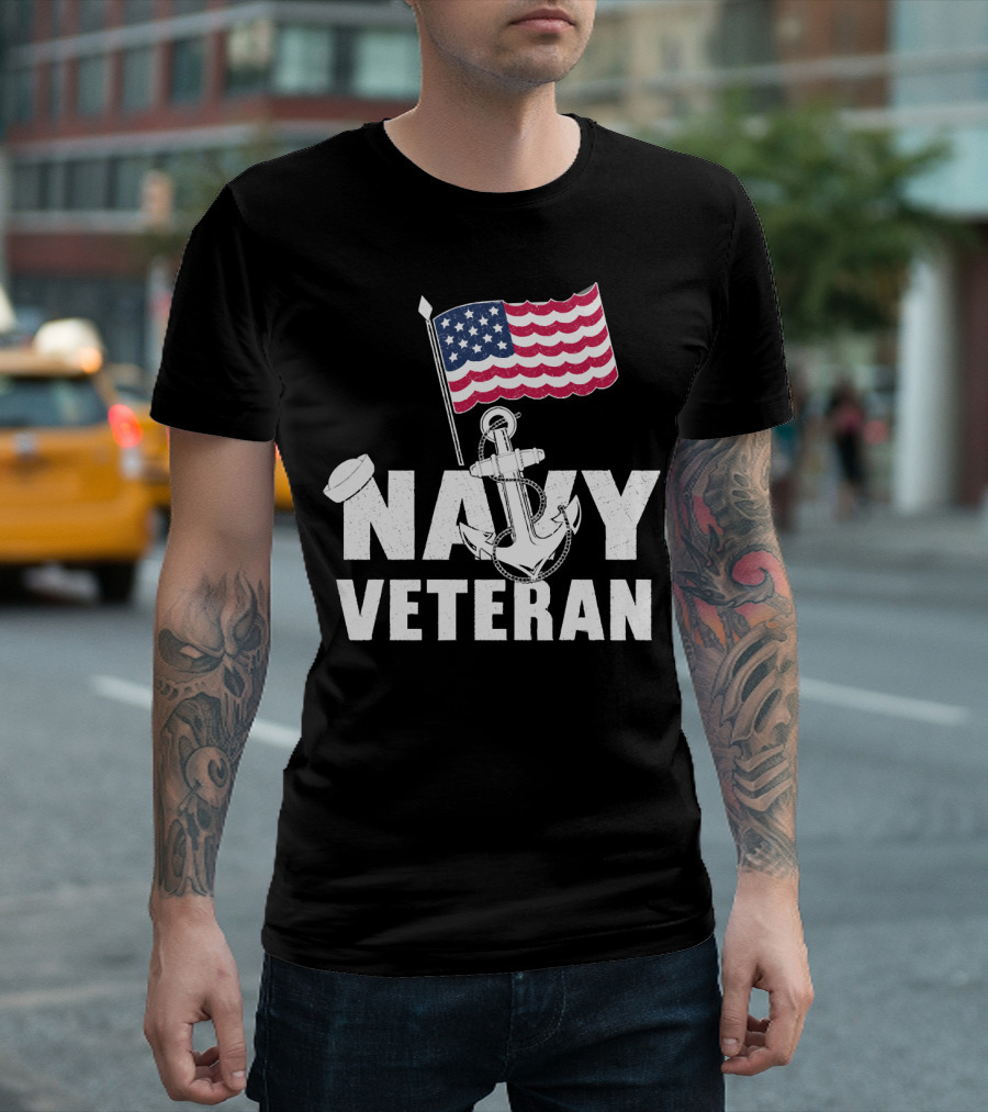 Navy Veteran USA Flag Anchor T-Shirt