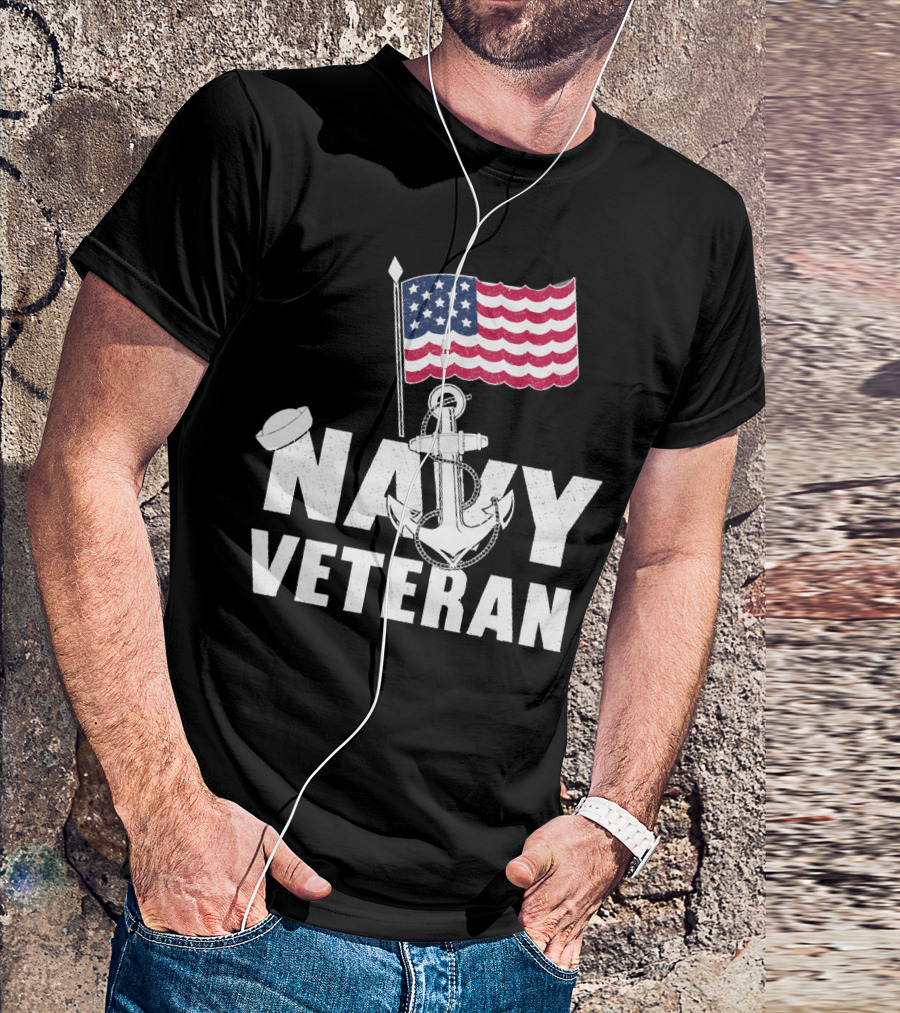 Navy Veteran USA Flag Anchor T-Shirt