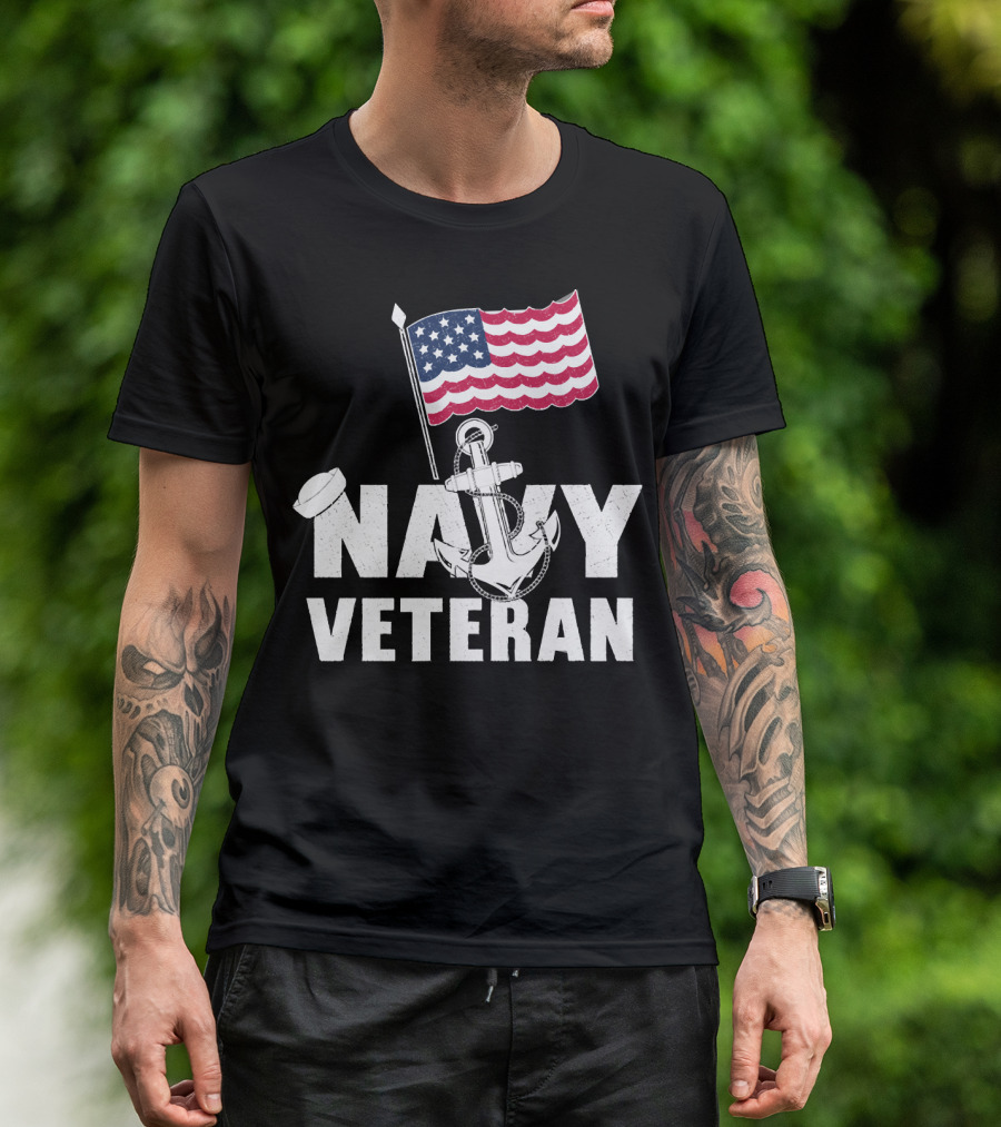 Navy Veteran USA Flag Anchor T-Shirt
