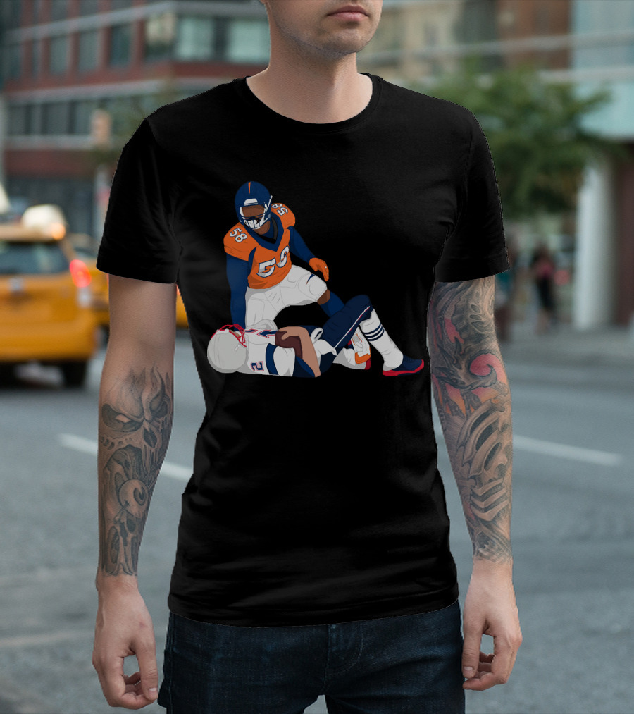 Denver Number 58 Tackling New England Quarterback T-Shirt