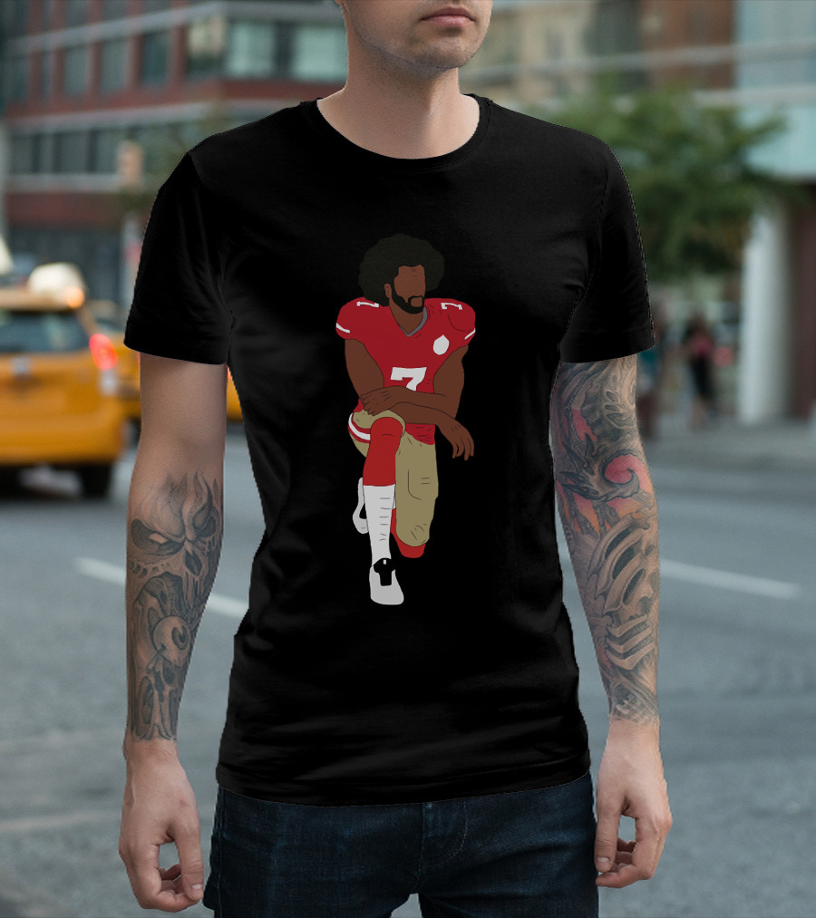 Colin Kaepernick Kneeling Iconic Gesture Red Football Jersey Number 7 T-Shirt