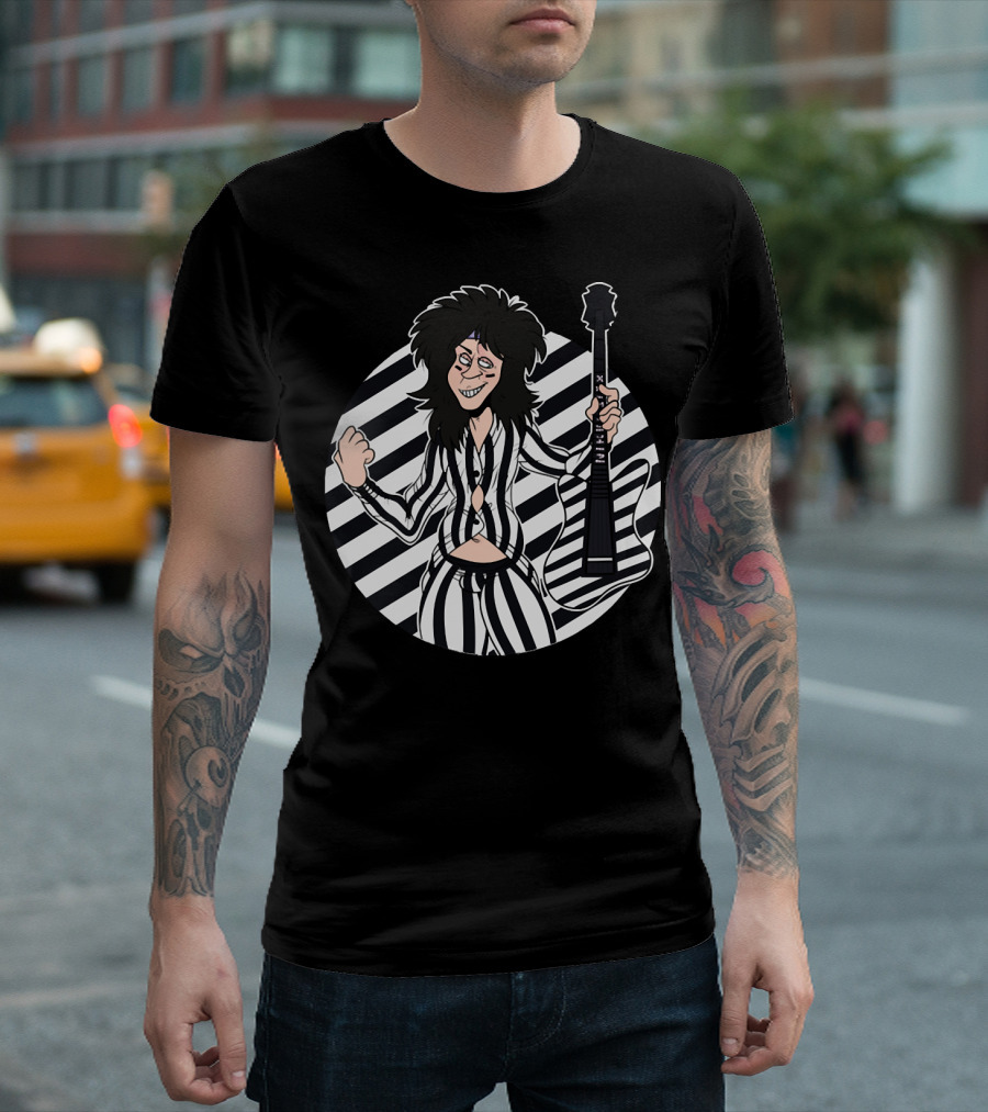 Motley Crue Metal Striped Character with Guitar T-Shirt