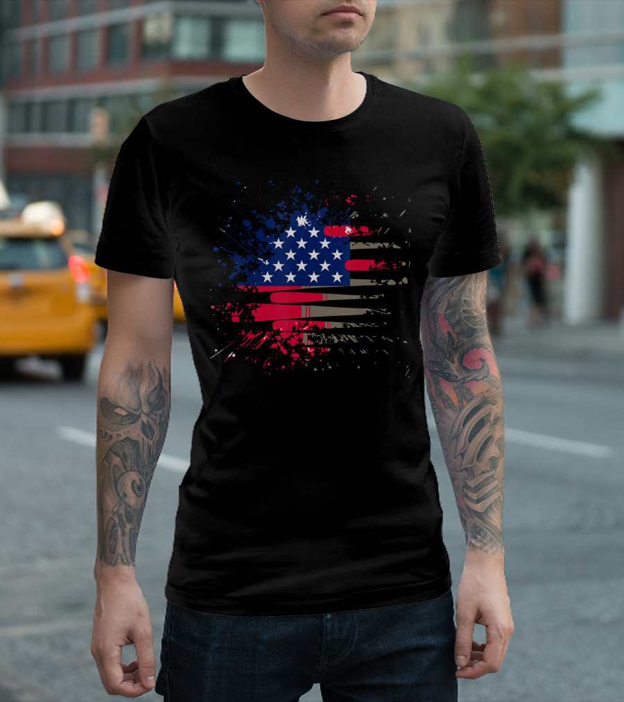 Baseball Bats American Flag U.S Splatter T-Shirt