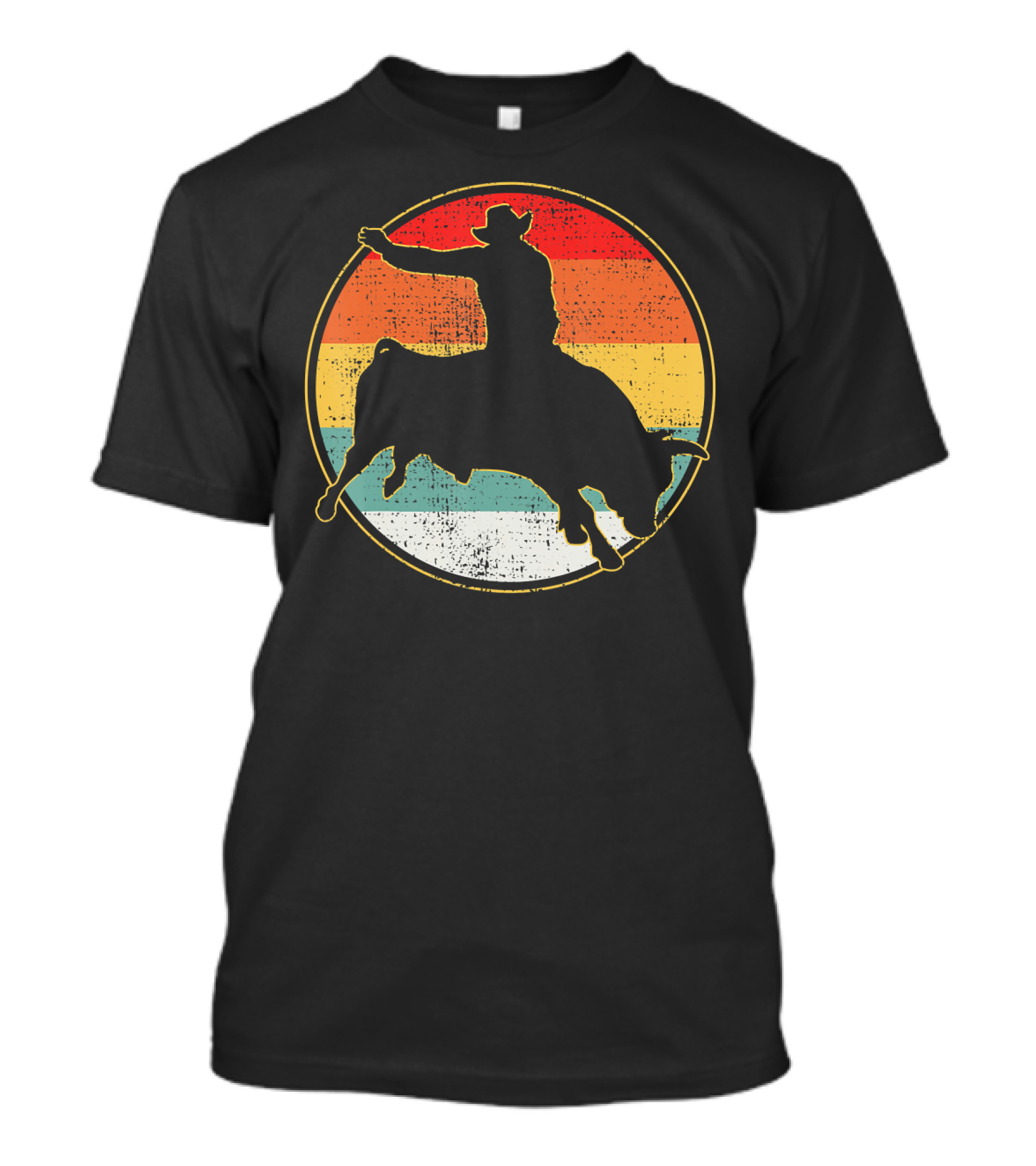 121 Vintage Western Cowboy Bull Riding Silhouette Retro Stripes T-Shirt