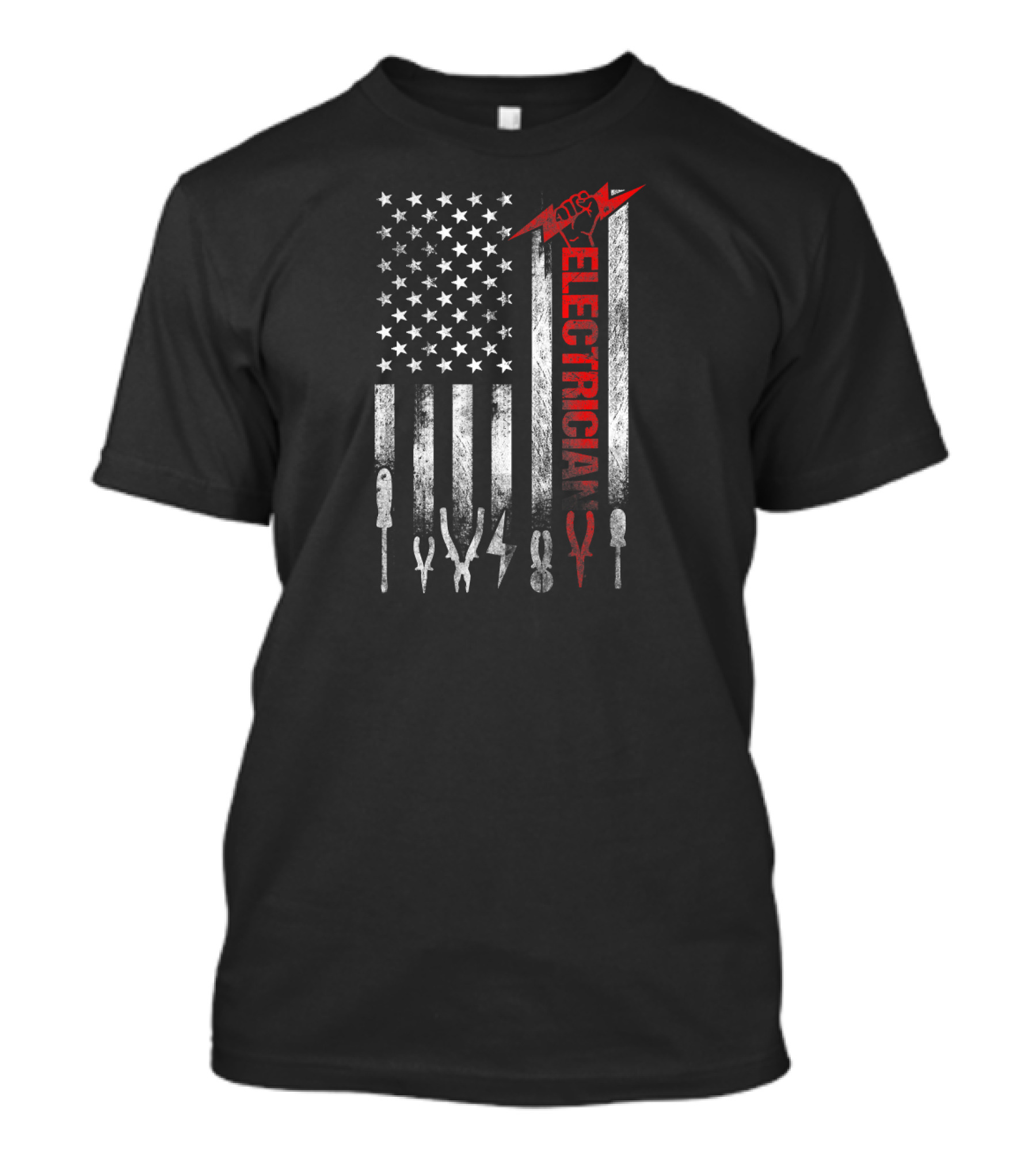 American Flag Electrician Tools Lightning Bolt Fist T-Shirt
