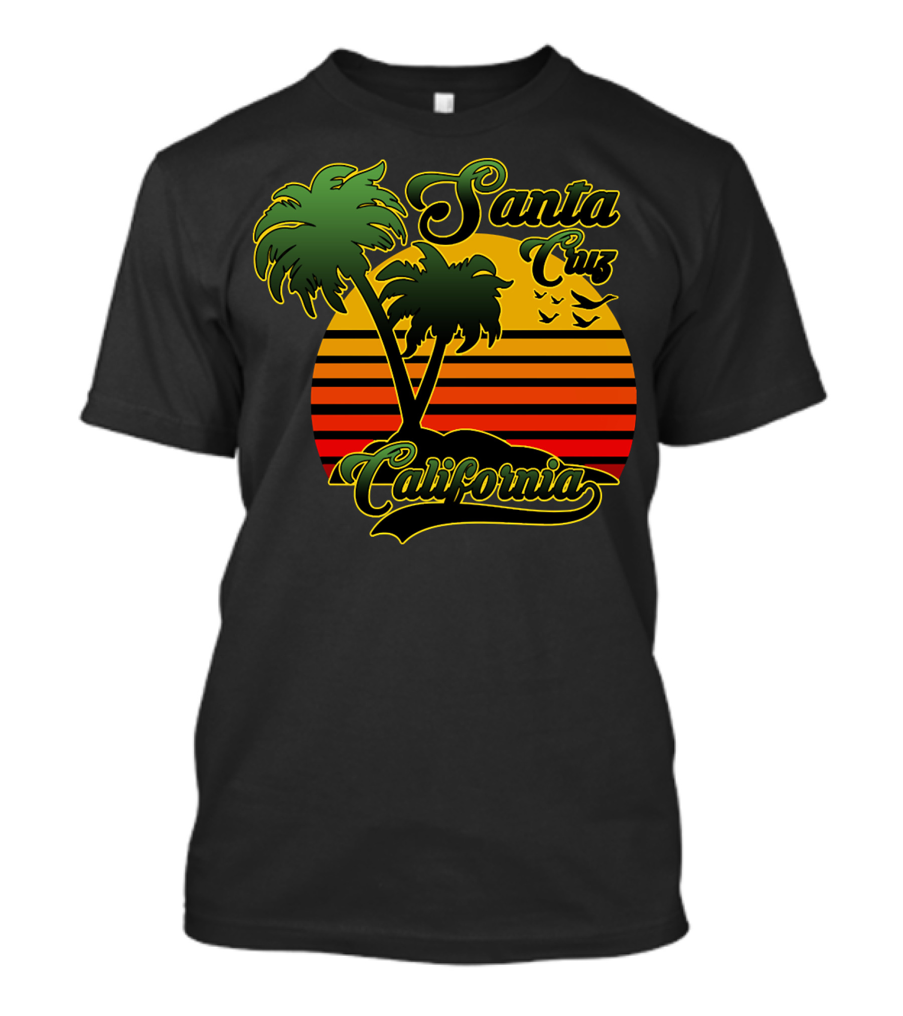 Santa Cruz California Retro Palm Tree Sunset T-Shirt