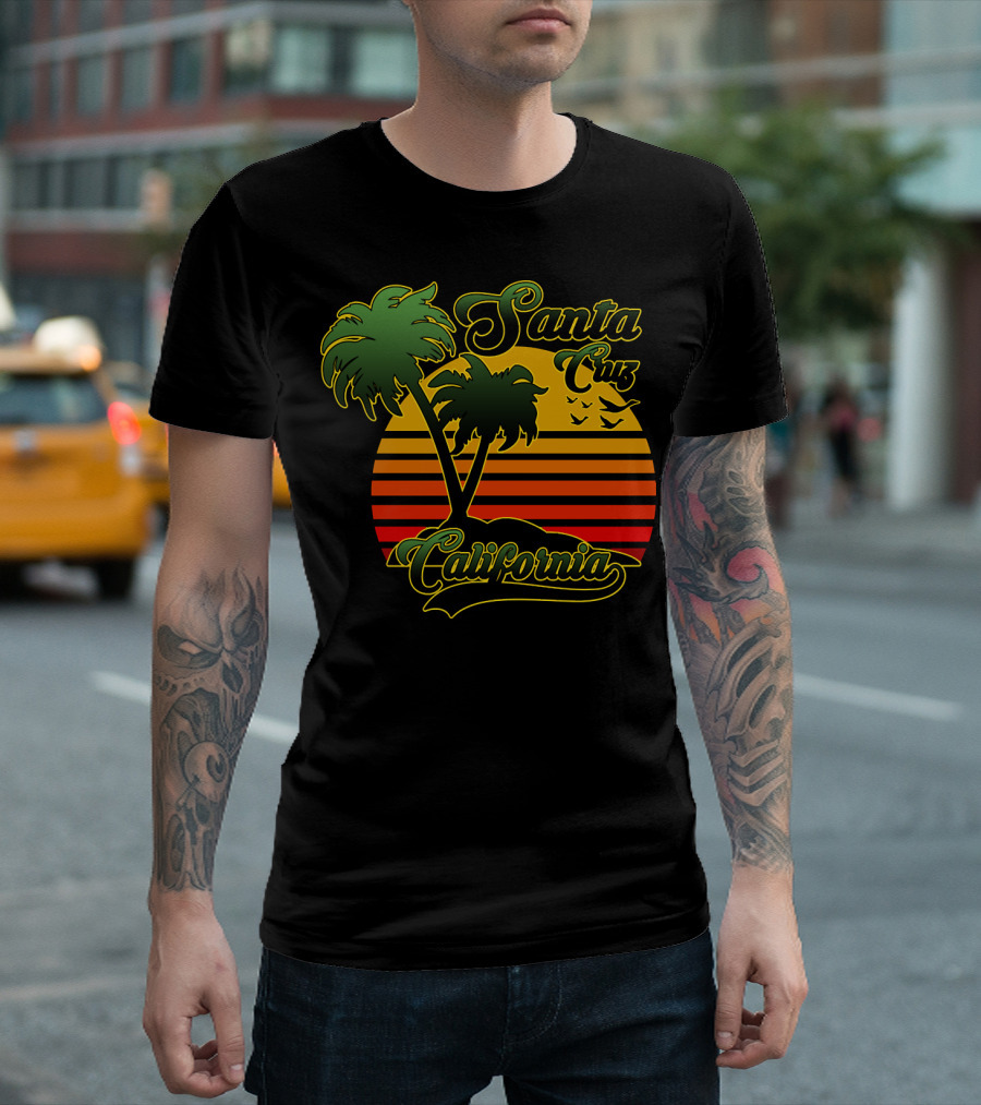 Santa Cruz California Retro Palm Tree Sunset T-Shirt