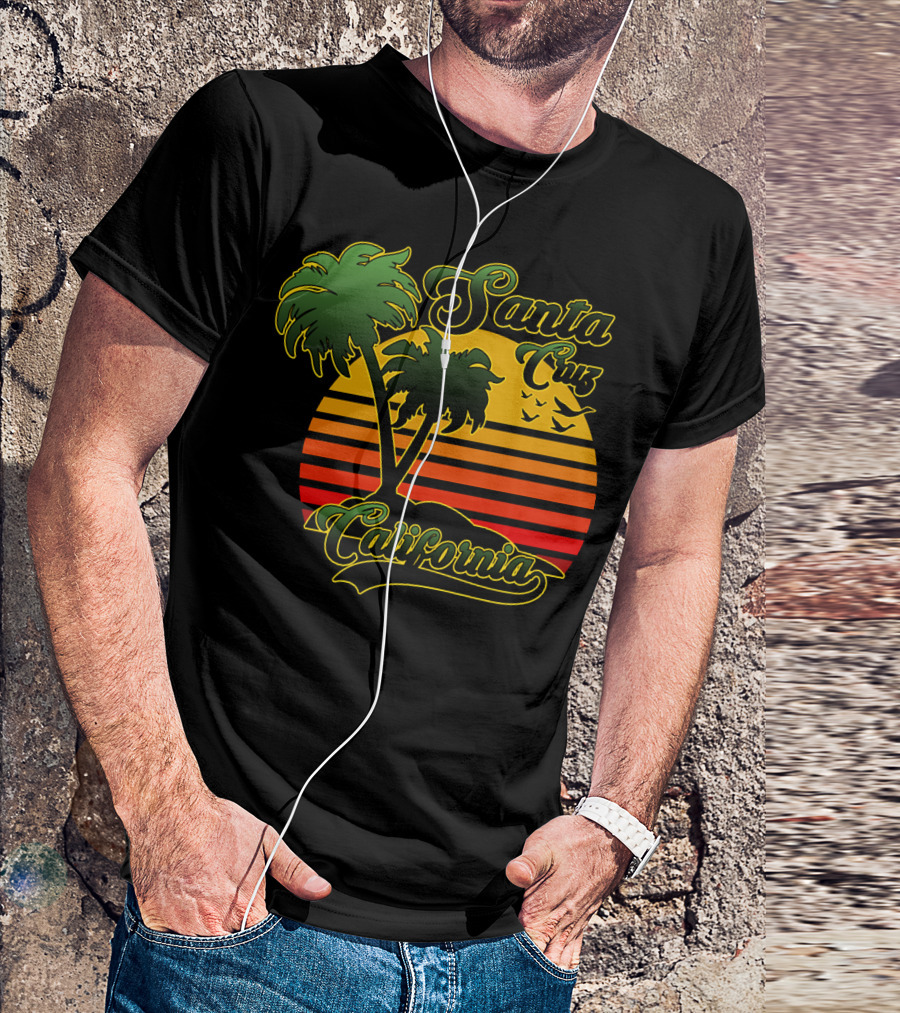 Santa Cruz California Retro Palm Tree Sunset T-Shirt