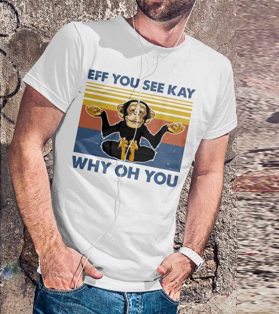 Eff You See Kay Why Oh You Meditation Monkey Retro Stripes T-Shirt