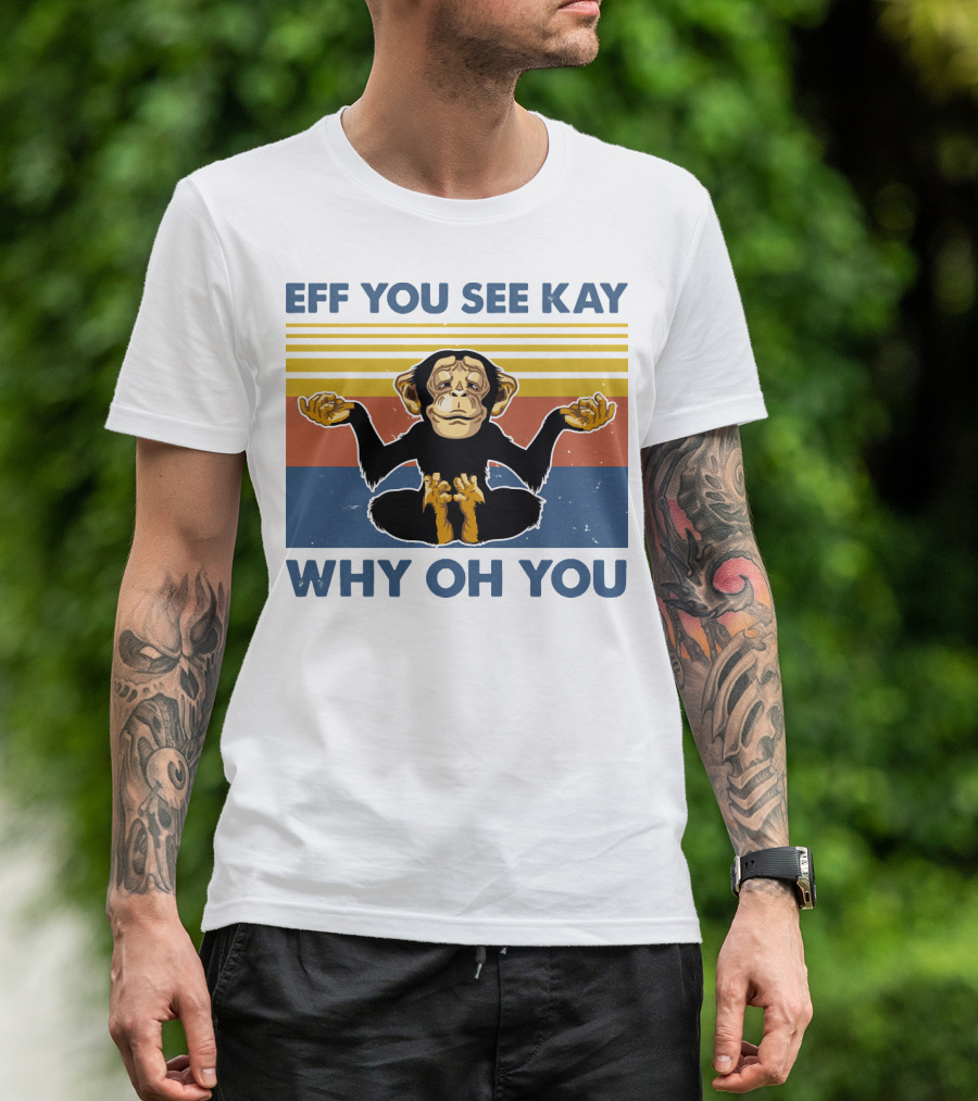 Eff You See Kay Why Oh You Meditation Monkey Retro Stripes T-Shirt