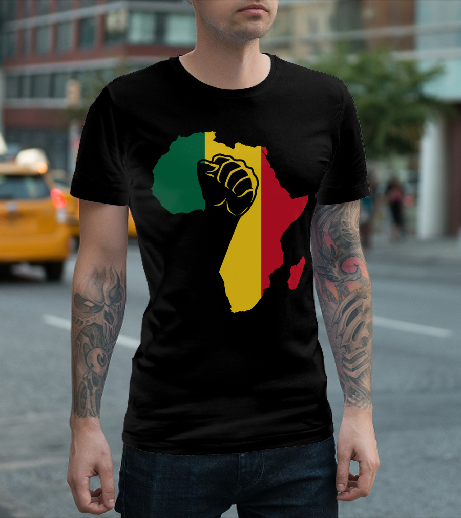 African American Black Power Fist Africa Map Rasta Colors T-Shirt