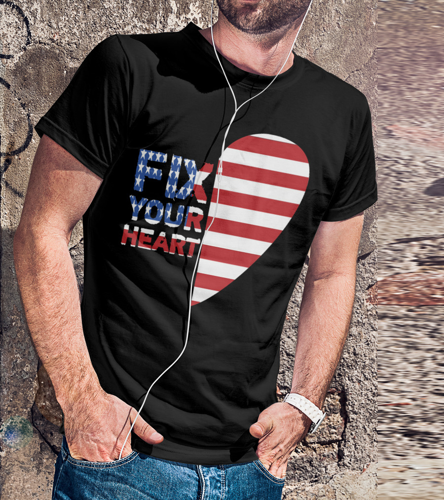 FIX YOUR HEART American Flag Half-Heart T-Shirt