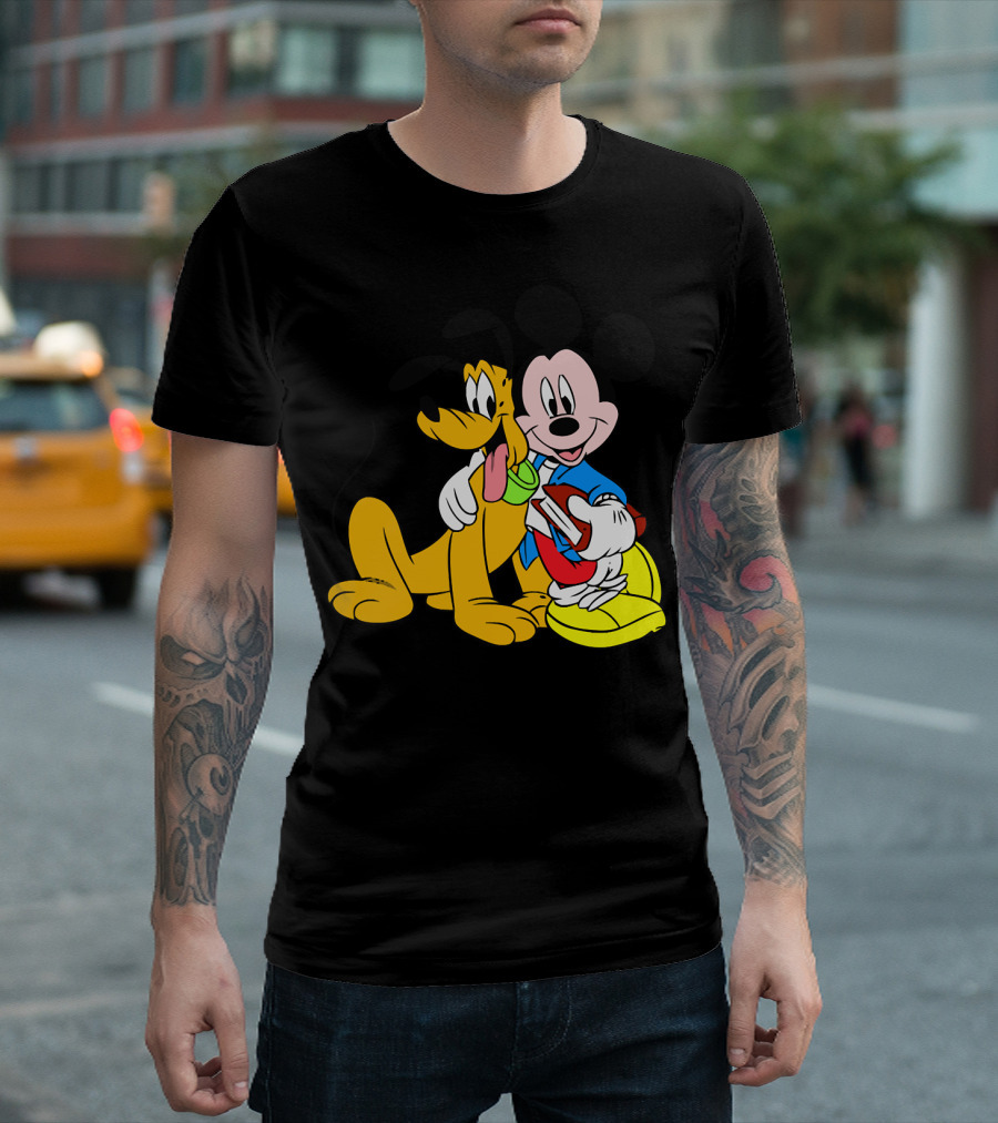 Mickey Mouse and Pluto Embrace Disney Friends T-Shirt
