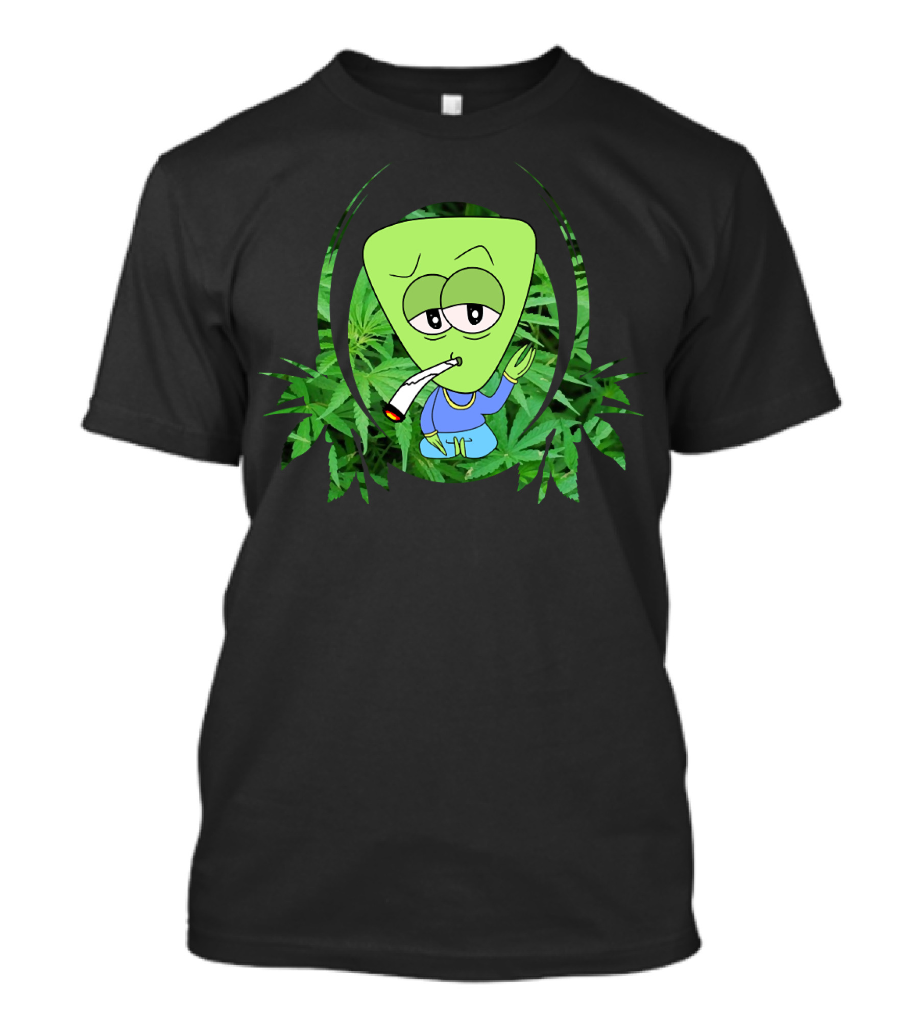 Alien Smoking Cannabis Surrounded By Marijuana Leaves T-Shirt
