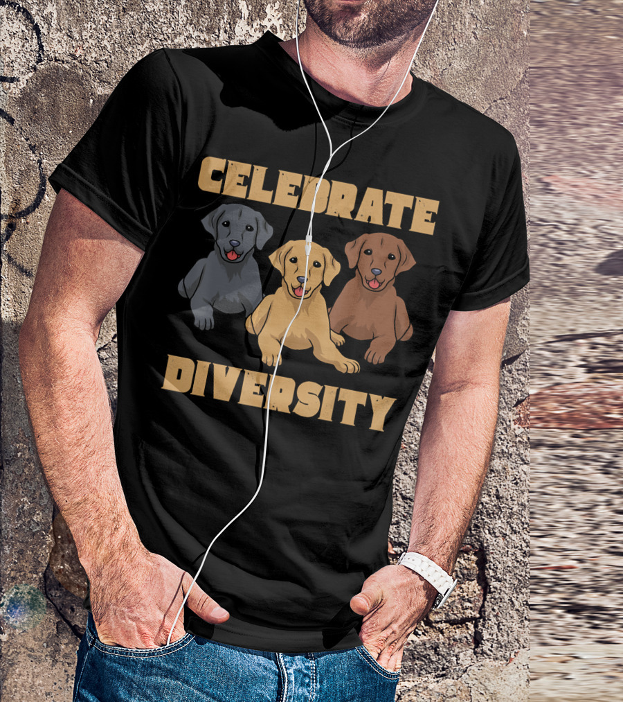 Celebrate Diversity Labrador Retriever Lab Dog Lover 128 Puppies T-Shirt