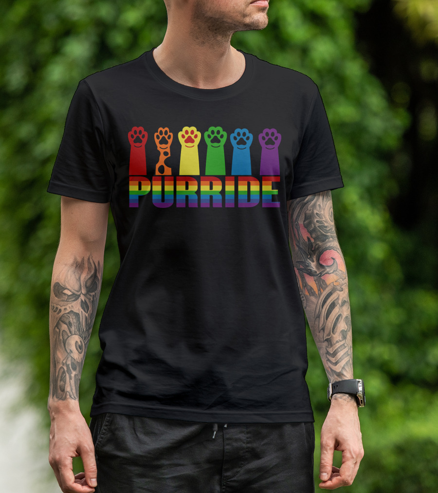 Paws Cats Purride Rainbow Pride Paw Prints T-Shirt
