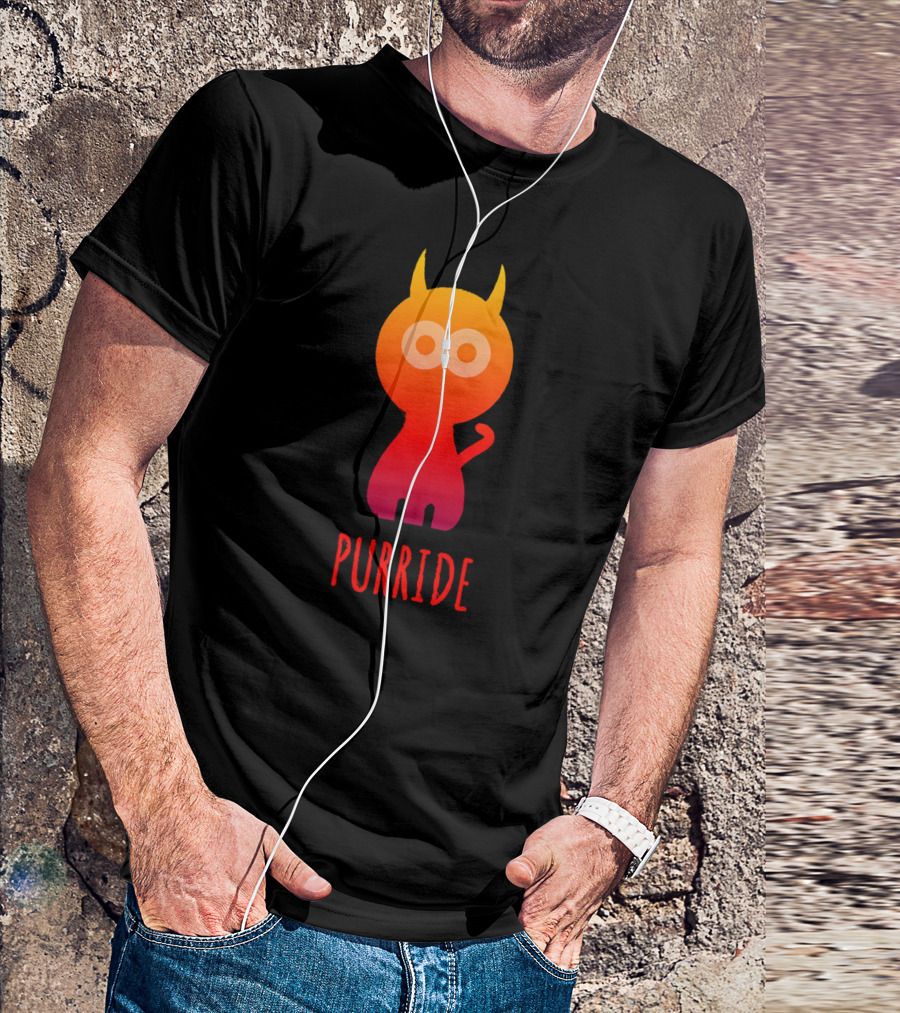 Purride Rainbow Gradient Cat With Horns T-Shirt