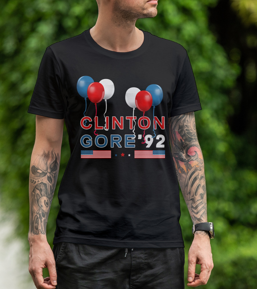 Clinton Gore '92 Balloons American Flags Stars T-Shirt