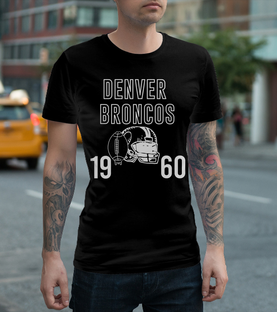 Denver Broncos 1960 Football Helmet And Ball T-Shirt