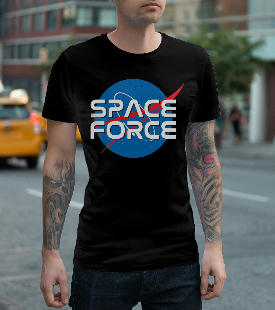 SPACE FORCE NASA Style Logo Blue Circle Background T-Shirt