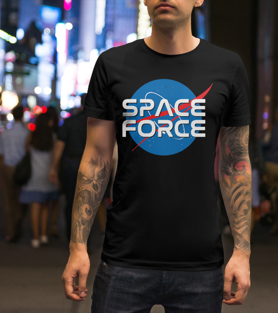 SPACE FORCE NASA Style Logo Blue Circle Background T-Shirt
