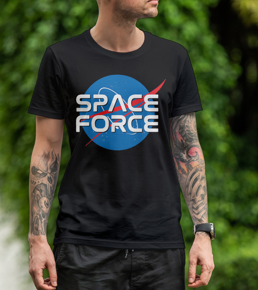 SPACE FORCE NASA Style Logo Blue Circle Background T-Shirt
